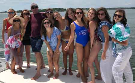 bachelorettes celebrating aboard catamaran in montauk