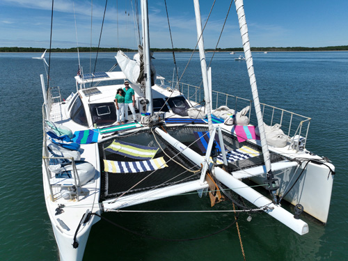 Valkyrie Sailing Catamaran anchored in sag harbor