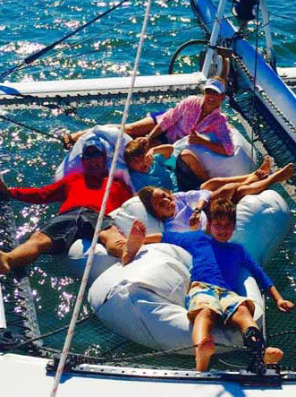 Interactive pirate treasure hunt aboard a Valkyrie sailing catamaran boat rental in Sag Harbor.