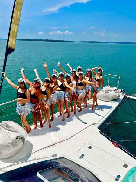 Unique nautical theme bridesmaids aboard bachelorette boat rental biscayne bay